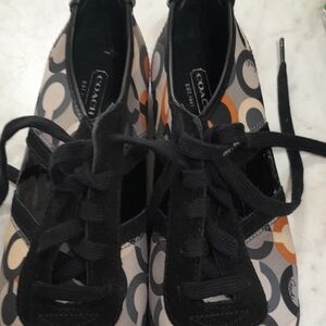 Coach Black, Orange And Cream Patterned Sneakers Sz 8 M